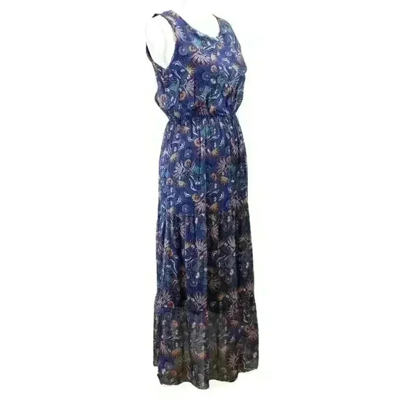 Anthropologie Laura Guidotti Silk Blend Navy Blue Paisley Maxi Dress - Picture 6 of 8